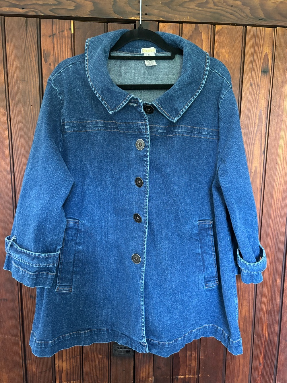 EUC Feminine Style Petite Jean Jacket, Button Front, Stretch,Cute Bell Shape, PL